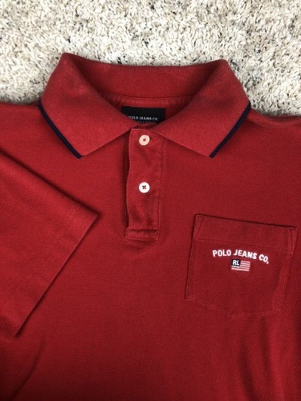 POLO JEANS CO RALPH LAUREN VTG 90s Adult Polo Shirt Medium Red Casual Spell Out